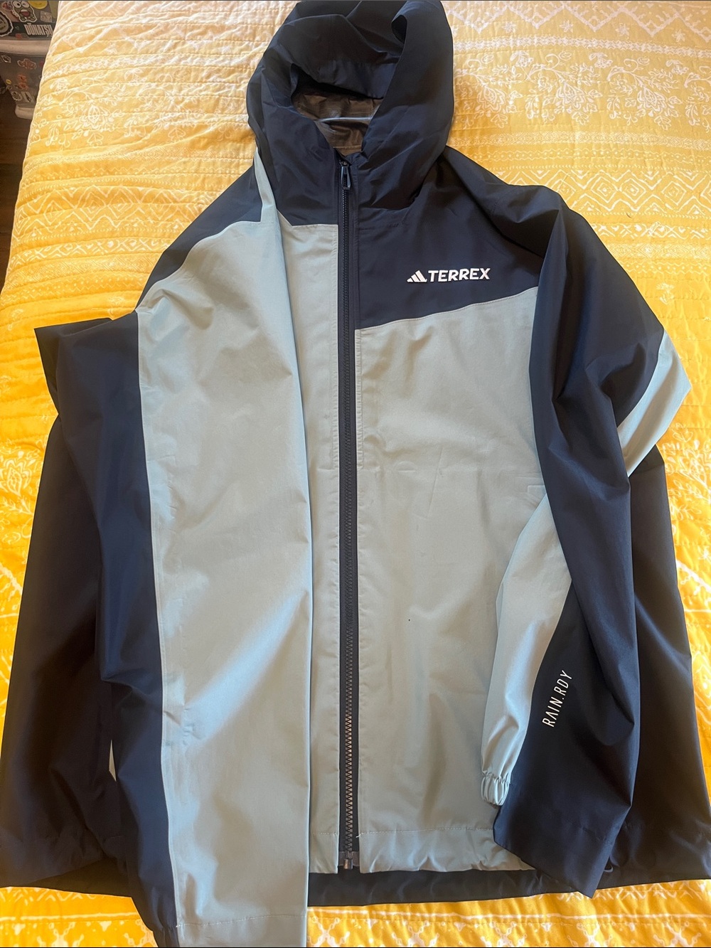 adidas Terrex Two-Tone Rain Jacket in black and olive
